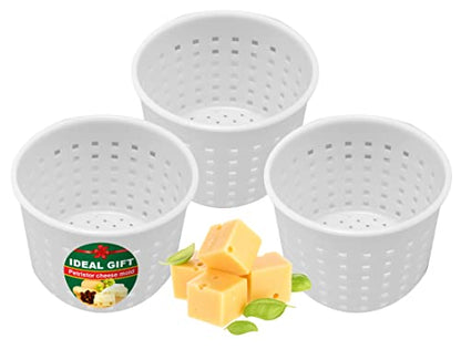3 pcs Small Cheese Mold for Cheese Making 1/3 qt - Soft Cheese Molds - Homemade Cheese Making Supplies - Cream Cheese Form Mold - Moldes Para Queso Fresco Casero - Feta Ricotta Cheese Making