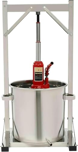 22L/5.8Gal Fruit Wine Press Machine, Stainless Steel Cheese Herb Fruit Wine Presser Manual Juice Maker with Hydraulic Jack Sanitary Tray, Vegetables Honey Olive Oil Making Press~/