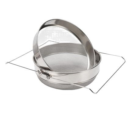 Diydeg Honey Strainer, Stainless Steel Double Sieve Honey Filter with Extendable Arms, Extractor Equipment, Harvesting Ultra Fine Mesh Strainer, Beekeeping Equipment