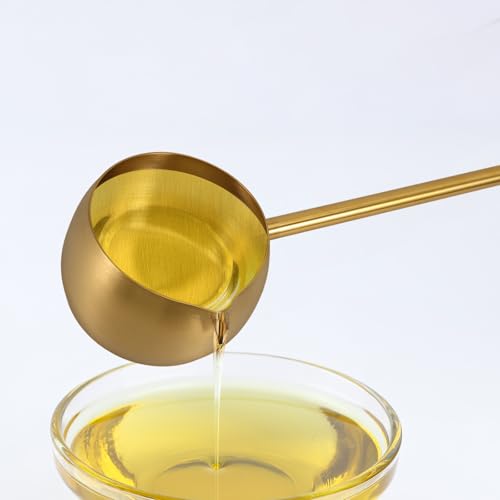 IMIKEYA Ladle with Pour Spout : Stainless Steel Soup Ladle Long Handle Water Dipper Premium 280ml Oil Spoon for Kitchen Cooking Serving Sauce Silver Tool - color: Golden
