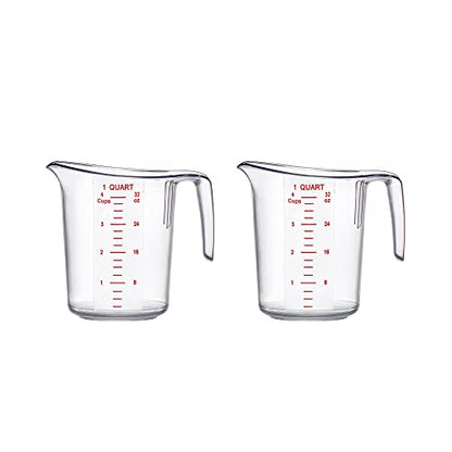 Amazing Abby - Melissa - 32-Ounce Plastic Measuring Pitcher (2-Pack), 4-Cup (1-Quart) Food-Grade Measuring Jug, Unbreakable, Stackable, Dishwasher-Safe, Great for Oil, Vinegar, Flour, and More - style: 2-Pack