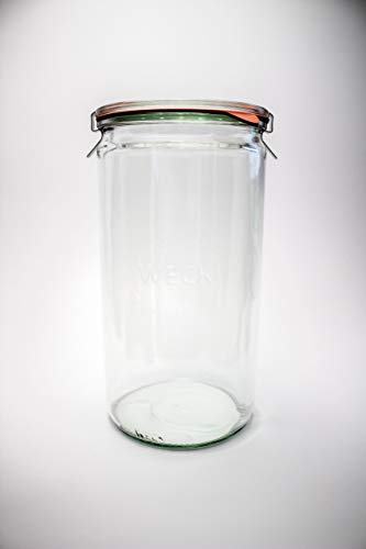 Weck Jar 974 Glass Jars 1.5L with Large Storage Capacity Preserving Jars with Airtight Lids Suitable for Pickling - 1 Jar with Glass Lid & Wooden Lid 54 fl. oz
