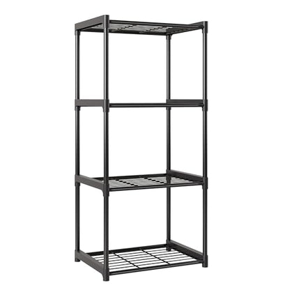 4-Tier Small Lightweight Storage Shelves with Plastic Connectors – Metal Shelf Organizer for Pantry, Closet & Bathroom, Space-Saving Sturdy Shelving Unit Rack, Black, 17.3" x 12.8" x 42.9" - size: 17.3" x 12.8" x 42.9"(4T)