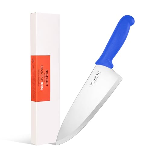 8 inch Japanese High Carbon Stainless Steel Chef Knife, Professional Extra Sharp Wide Cook Knife with Non-slip Ergonomic Handle, for Kitchen Home Restaurant - color: Blue