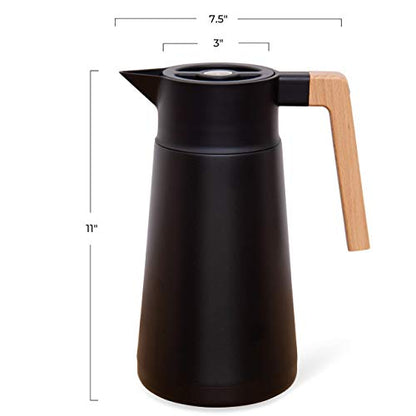 Thermal Coffee Carafe 68 Oz - Stainless Steel Insulated with Tea Infuser | Hastings Collective Double Wall Vacuum Carafe, Keeps Drinks Hot for Hours, Push-Button Pour, Coffee Tea Cold Brew, Black - color: Black