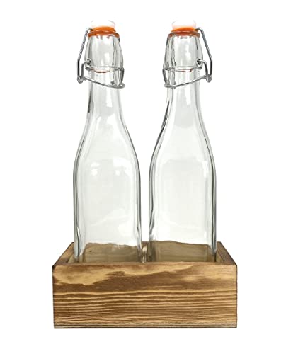 Glass Bottle Set of 2-17oz with Flip Top Airtight Lid, Pourer and Funnel - Reusable Swing Top Stoppers and Leak Proof for Oil, Vinegar, Water, Infusions and Juices