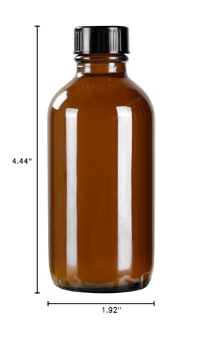 Restaurantware Vetri 4 Ounce Boston Glass Bottles, 24 Sample Bottles With Black Phenolic Caps - Dishwashable, Round, Amber Glass Bottle, For Potion, Juice, Ginger Shots, Whiskey, Liquids - color: Amber, size: 4 oz