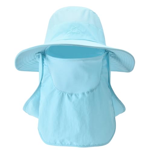 Sun Hats for Men Women Fishing Hat UPF 50+ Breathable Wide Brim Summer UV Protection Hat - color: Blue(with Face Cover & Neck Flap )