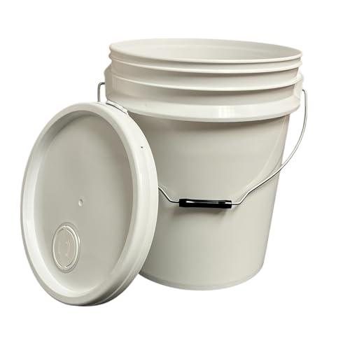 5 Gallon White Bucket with Pour Spout Lid - 90 Mil Food Grade Plastic Pail, BPA Free, Airtight Seal, Rubber Seal for Storage (1)