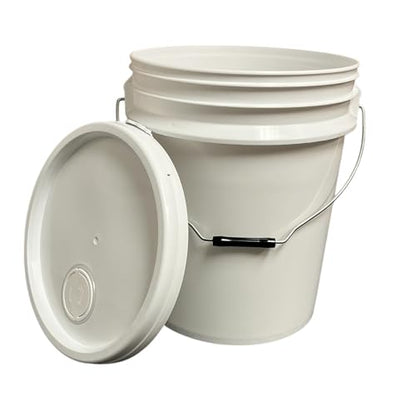 5 Gallon White Bucket with Pour Spout Lid - 90 Mil Food Grade Plastic Pail, BPA Free, Airtight Seal, Rubber Seal for Storage (1)