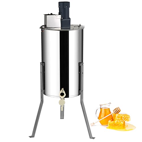 VEVOR Electric Honey Extractor, 2/4 Frame Stainless Steel Beekeeping Extraction, Honeycomb Drum Spinner with Transparent Lid, Apiary Centrifuge Equipment with Height Adjustable Stand - style: 4 Frame Rack(2 Deep Frames)