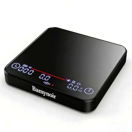 Mini Coffee Scale with Timer,Rechargeable Espresso Scale & Flow Rate Indicator, 2kg/0.1g, Auto Tare, LED Display, for Pour Over, Drip Coffee, Espresso, Silicone Cover(Black)