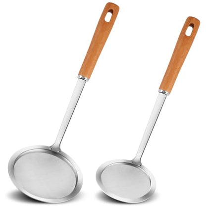 Ninsula 2PCS Fine Mesh Stainless Steel Colander Spoon, Hot Pot Fat Skimmer Spoon, Multi-functional Fine Mesh Food Strainer for Skimming Grease and Foam