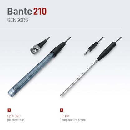 Bante 210 Benchtop pH Meter | Lab pH Meter for Routine Measurements, ±0.01 pH Accuracy, 3 Points Calibration, Equipped with pH Electrode, Temperature Probe and Buffers