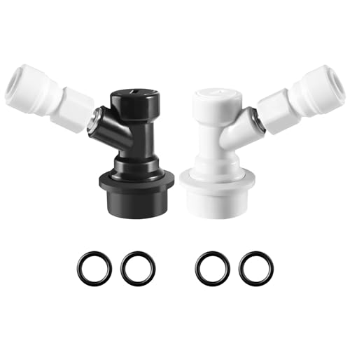 1 Pair Corny Keg Ball Lock Quick Disconnect with 3/8 OD Tube-7/16-20UNF Thread Push to Connect Fittings, Home Brewing Cornelius Keg Parts Ball Lock Keg Fittings with 4PCS Ball Lock Post O-rings - size: Ball Lock Disconnect + Push Lock Fittings