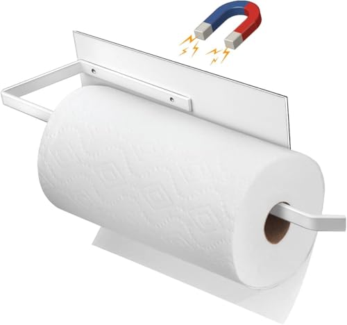 Magnetic Paper Towel Holder for Fridge, Toilet Paper Roll Holder Magnetic Paper Towel Rack Wall Mount Fridge Organizer for Papers Towels Roll Bathroom Toilet Garage RV Decor Kitchen Organization White - color: White