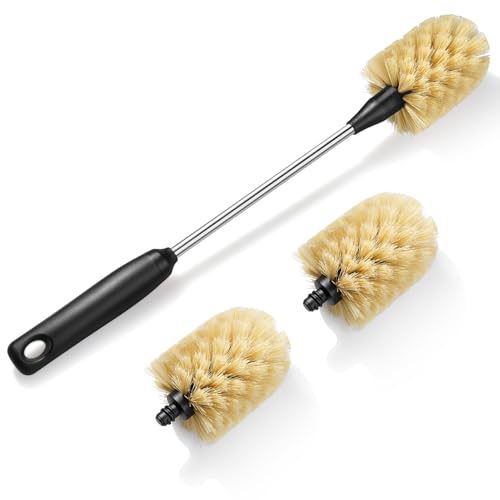 Water Bottle Cleaning Brush with 2 Replaceable Heads, Compatible with Sport Bottles, Tumblers, Mugs, Wine Decanters, Glassware, 15 in, Yellow - color: Yellow, size: 15 Inch ( Pack of 1)