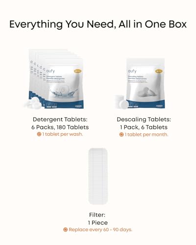 Cleaning Kit for eufy Bottle Washer, Cleaning Set with Detergent Tablets (180 Pcs), Descaling Tablets (6 Pcs), and Filter