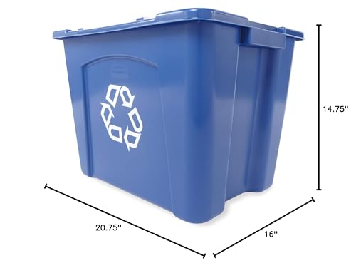 Rubbermaid Commercial Products Stackable Recycling Bin, 14 Gallon, Blue Storage Container, for Garage/Kitchen use for Boxes/Paper Recycle (Pack of 6) - size: 14G
