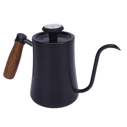 Aramox Pour Over Kettle, 600ML Stainless Steel Coffee Pot with Thermometer, Precision Control for Home Barista and Tea Lovers (Black) - color: Black