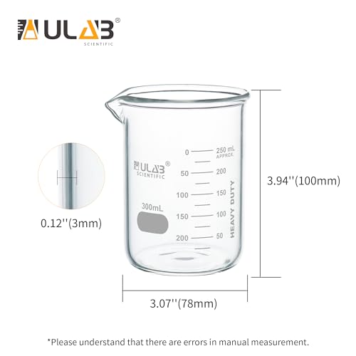 ULAB Scientific Glass Beakers, Vol. 300ml, 3.3 Borosilicate Griffin Low Form with Printed Graduation, Pack of 4, UBG1034 - style: Vol.300ml, Pack of 4