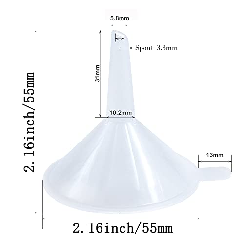 Small Plastic Funnel Set, 2.16 Inch Clear Mini Funnels (12 Pack) | Mini transparent funnels for small bottles, essential oils, perfume, science lab liquids, powders