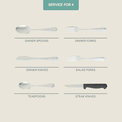 Gibson Home Trillium Plus 24-Piece Stainless Steel Flatware Utensil Set with Steak Knives – Silverware Service for 4 with Teardrop Handle Design - size: Service for 4 (24pcs)