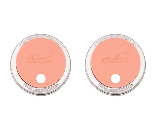 Light Coral Silicone Straw Hole Tumbler and Fermentation Lids with Stainless Steel Bands by Mason Jar Lifestyle (2 Pack, Regular Mouth) - color: Light Coral, size: Regular Mouth