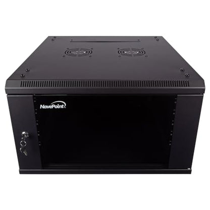 NavePoint 6U Server Cabinet Wall Mount Rack Enclosure Includes 2 Fans, Locking Glass Door, Removable Side Panels – 6U Network Cabinet 23.6” Deep, 19 Inch Server Rack for IT and A/V Equipment - size: 6U - 600mm Depth