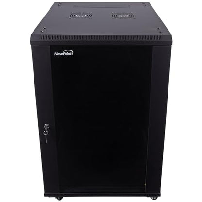 NavePoint 18U Server Cabinet Wall Mount Rack Enclosure with Caster Wheels, 2 Fans, Locking Glass Door, Removable Side Panels – 18U Network Cabinet 23.6” Deep, 19” Server Rack for IT Equipment - size: 18U - 600mm Depth