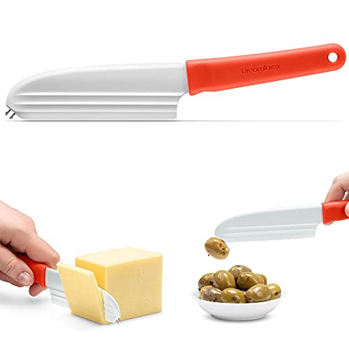 Dreamfarm Knibble Non-Stick Cheese Knife with Built-In Fork - Red | Slices hard and soft cheeses, spreads condiments, with barbed fork for serving and sharing charcuterie, 9" - color: Red