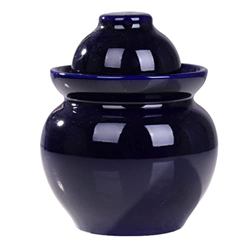 Traditional Chinese Porcelain Pickle Jar, Ceramic Fermentation Crock Pickling Pot,Fermenting Jar with Water Seal Airlock Lid Stoneware Fermenter for Sauerkraut Blue-1.75KG - color: Blue, size: 1.75KG