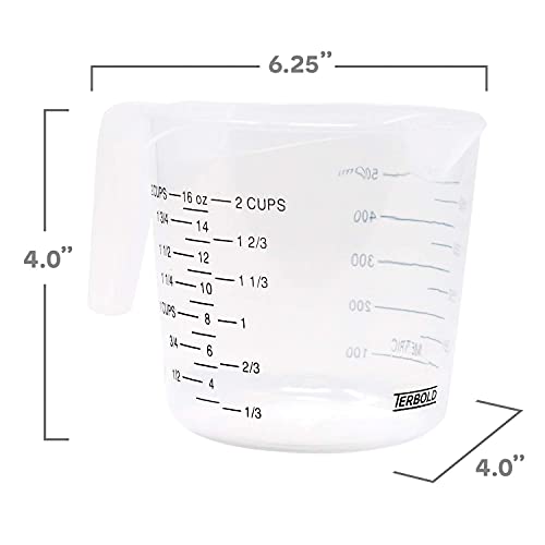 3pc Liquid Measuring Cups Set - 1 Cup, 2 Cup, 1 Quart | Clear Plastic Measure Cups with Long Handles