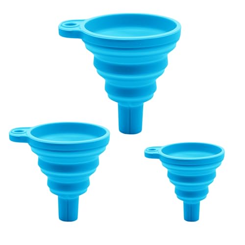 3PCS Silicone Collapsible Funnels Set for Kitchen Use Compact and Portable Liquid Transfer Tool, Blue - color: 3 Blue Ones