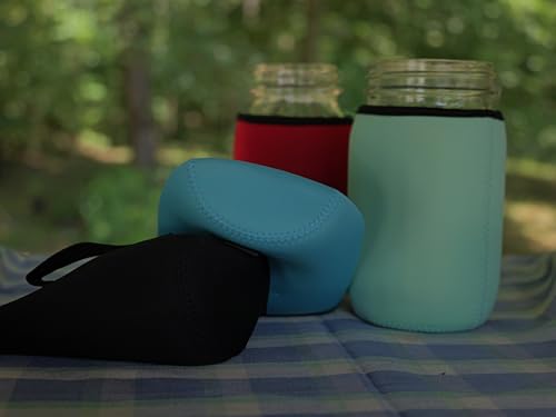Mason jar Sleeves for Wide and regular mouth 32oz Quart jars 4 pack. Red, Black, Blue, Teal.