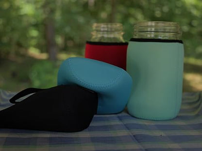 Mason jar Sleeves for Wide and regular mouth 32oz Quart jars 4 pack. Red, Black, Blue, Teal.