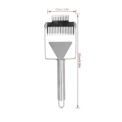 2-in-1 Double Head Honey Scraper, Stainless Steel Beekeeping Uncapping Tool with Wooden Handle for Honeycomb Processing(Metal Handle)
