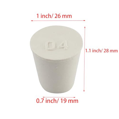 White Tapered Shaped Solid Rubber Stopper, Size 4#" 1x0.7x1.1inch / 26x19x28mm, 10 per Package - size: 4#,10pcs