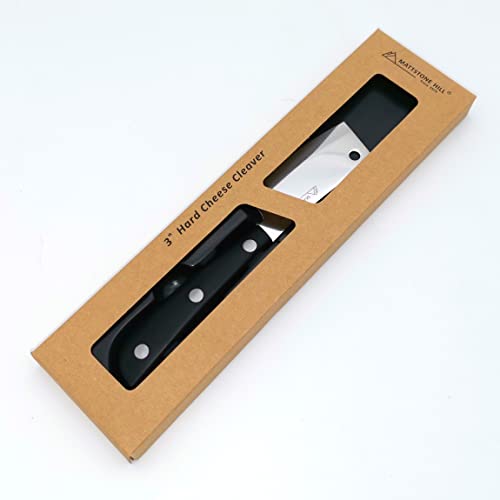 Cheese Knife - MATTSTONE HILL Cheese Cleaver, Hard Cheese Cutter, Premium Stainless Steel, Black Handle - size: 3"