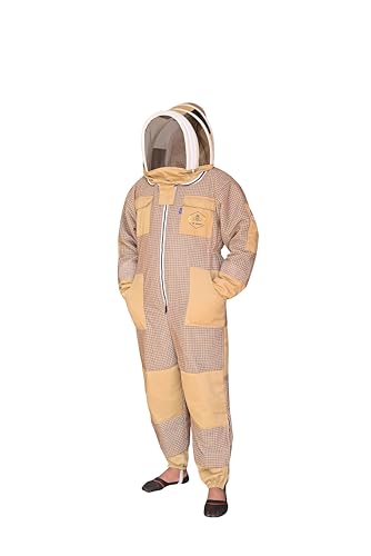 3 Layer Bee Suit with Fencing Veil One Pair Gloves Sting Proof Ventilated Beekeeping Suit - color: Khaki, size: Medium