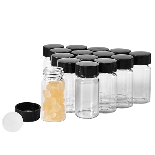 15 PCS 5 Dram Glass Vials, Small Liquid Sample Vial,27.5x57 mm 20ml Borosilicate Glass Empty Vials with Caps, Leak-Proof Vial,24-400 Black Screw Caps with PE Liner - size: 20ML(27,5x57mm)