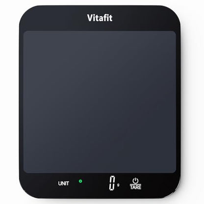 Vitafit 33lb Food Scale, High Accuracy 0.1oz by Our Professional Scale Factory Since 2001, Digital Kitchen Scales Weight Grams and Ounces for Cooking & Baking, 8.5x7.1in Platform, 3 AAA Battery, Black - color: Black Tempered Glass