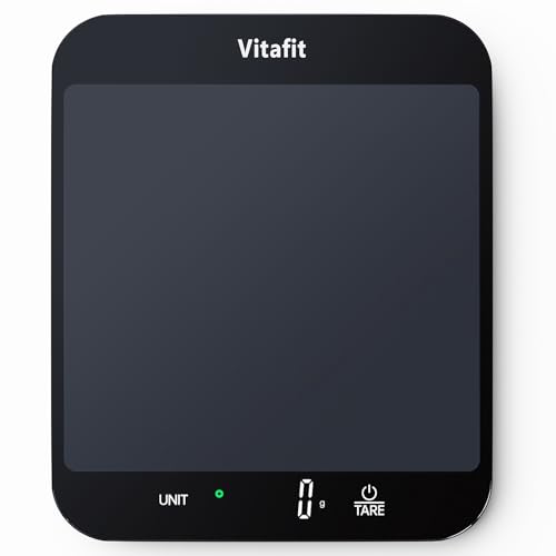 Vitafit 33lb Food Scale, High Accuracy 0.1oz by Our Professional Scale Factory Since 2001, Digital Kitchen Scales Weight Grams and Ounces for Cooking & Baking, 8.5x7.1in Platform, 3 AAA Battery, Black - color: Black Tempered Glass