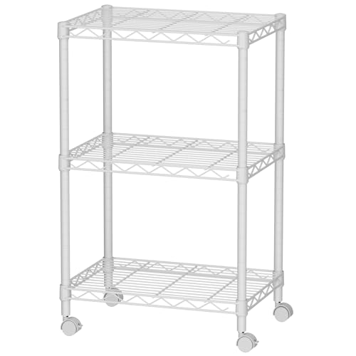 SINGAYE 3 Small Wire Shelves Kitchen Pantry Close Home Organizers and Storage Bathroom Shelf Laundry Room Organization Adjustable Book Metal Garage Shelving Unit - color: White, size: 3-Tier 11.8"D X 17.3"W X 30.7"H