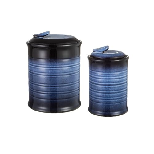 Nihow Food Storage Jar,Ceramic Canister Sets for The Kitchen,Set of 2,Blue | Air Tight Lid,Seal Damp-proof,For Flour/Sugar/Rice/Coffee/Cookies/Candy,Kitchen Counter Canister/Dishwasher Safe - color: Blue & Black, size: 96OZ ( 22 OZ + 74 OZ)