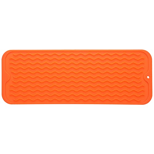 MicoYang Silicone Dish Drying Mat for Multiple Usage,Easy clean,Eco-friendly,Heat-resistant Silicone Mat for Kitchen Counter,Sink,Bar,Bottle,or Cup Orange M 17 inches x 6 inches - color: Orange, size: 17"L x 6"W