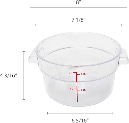 TrueCraftware- 2 Quart Clear Round Food Storage Container Polycarbonate- Commercial Reusable Food Container Canister with Measurement Markings for Meal Prep Pantry Kitchen - size: 2 Quart