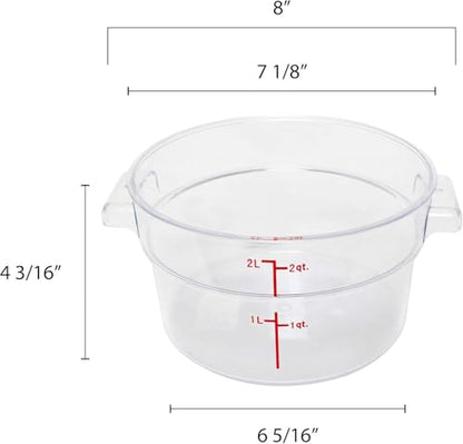 TrueCraftware- 2 Quart Clear Round Food Storage Container Polycarbonate- Commercial Reusable Food Container Canister with Measurement Markings for Meal Prep Pantry Kitchen - size: 2 Quart
