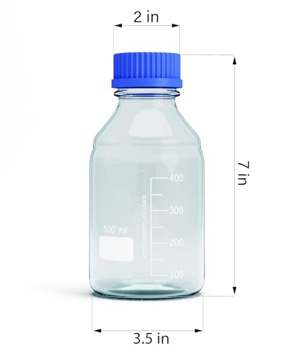 500ML Storage Glass Bottles – 2pcs Round Media Storage Bottle – Borosilicate Glass Bottles – Safe Probe Storage Glass Storage Bottles with GL45 Blue Screw Cap (500ml - 2pcs) - size: 500ml - 2pcs