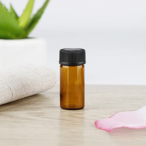 50Pack Set 1ML Amber Glass Bottle with Orifice Reducer and Cap Small Essential Oil Vials (1ML) - size: 1ML